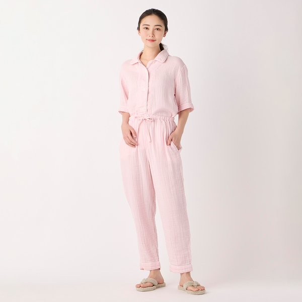 Ladies Crepe Gauze Piping Short Sleeve Pajamas