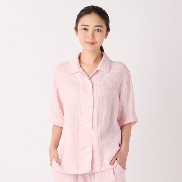 Ladies Crepe Gauze Piping Short Sleeve Pajamas